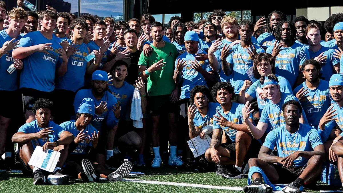 What memorable life advice did Djokovic deliver to UCLA football team?