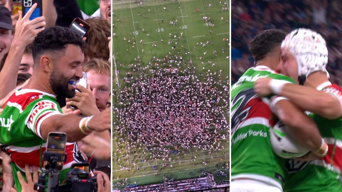 Roosters spoil party after ‘scenes that’ll last forever’ as fans storm field after NRL history