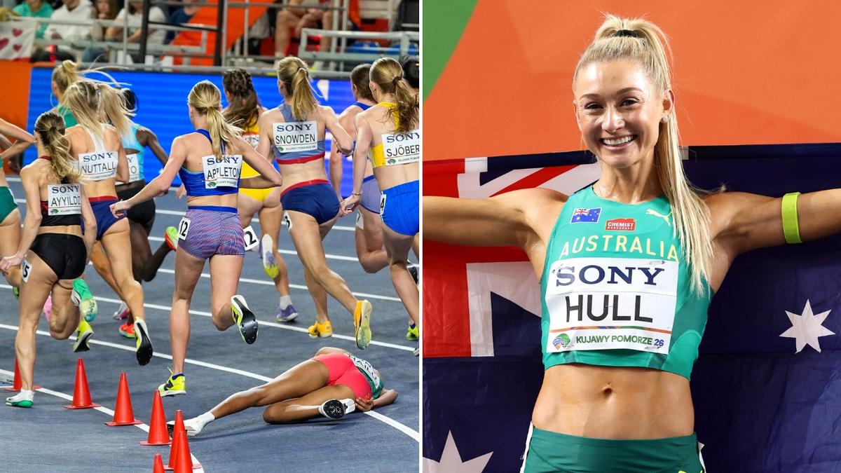 Australian star Jess Hull wins 3000m bronze medal after surviving push-and-shove DQ drama at world indoor championships