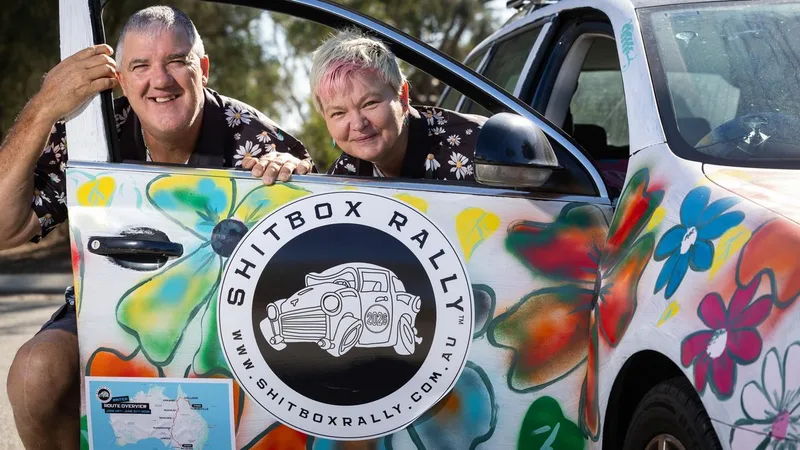 Former Australian cricketer Jo Angel and wife take on ‘ShitBox Rally’ in $1.8k daisy covered Volkswagen